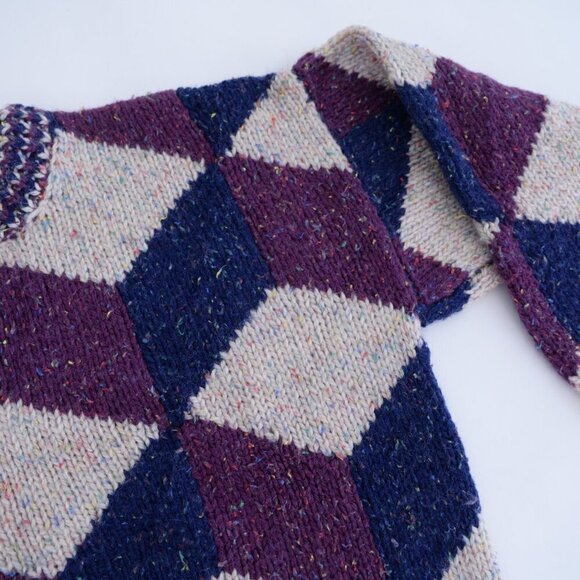 Taupe Purple Navy Argyle Gramacore Knit Crewneck Preppy Sweater M - Picture 10 of 11